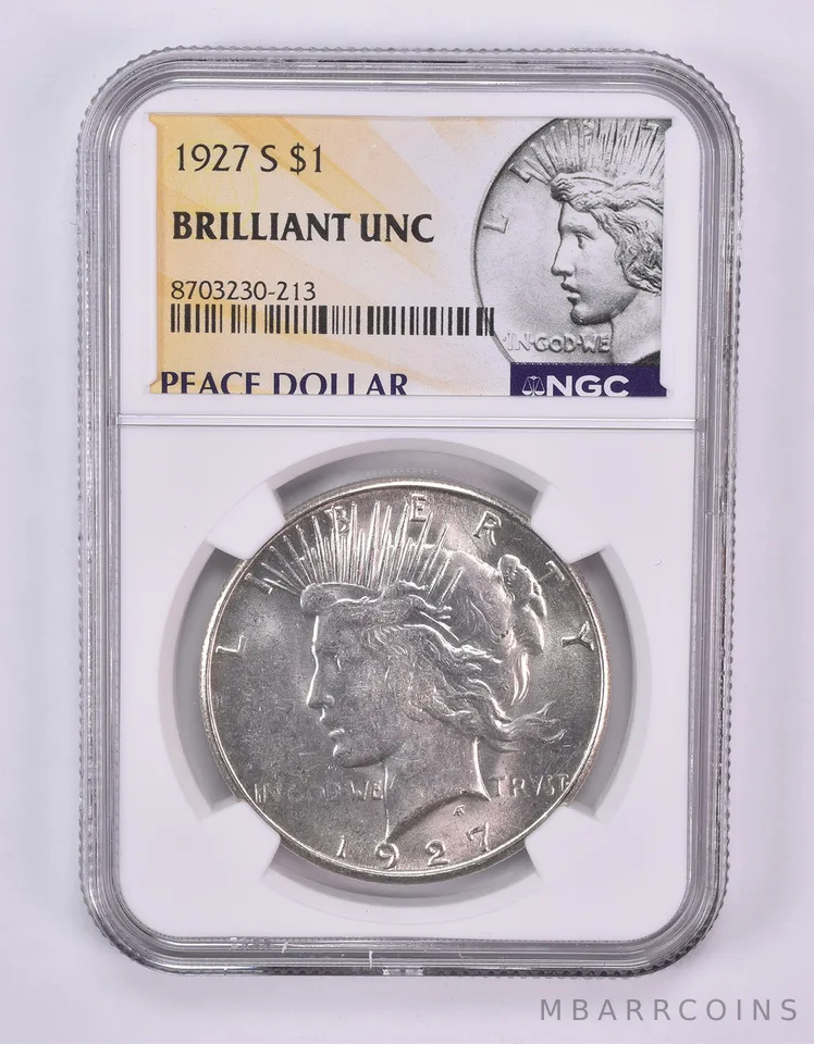 1927-S Peace Silver Dollar BU NGC Yellow Label