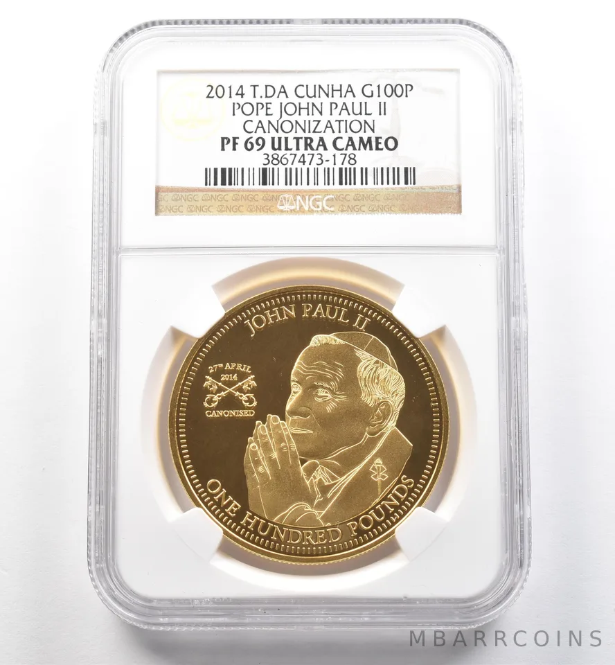 2014 TDA Cunha 100 Pound Gold Pope John Paul II Canonization PF69 UCAM NGC *7447