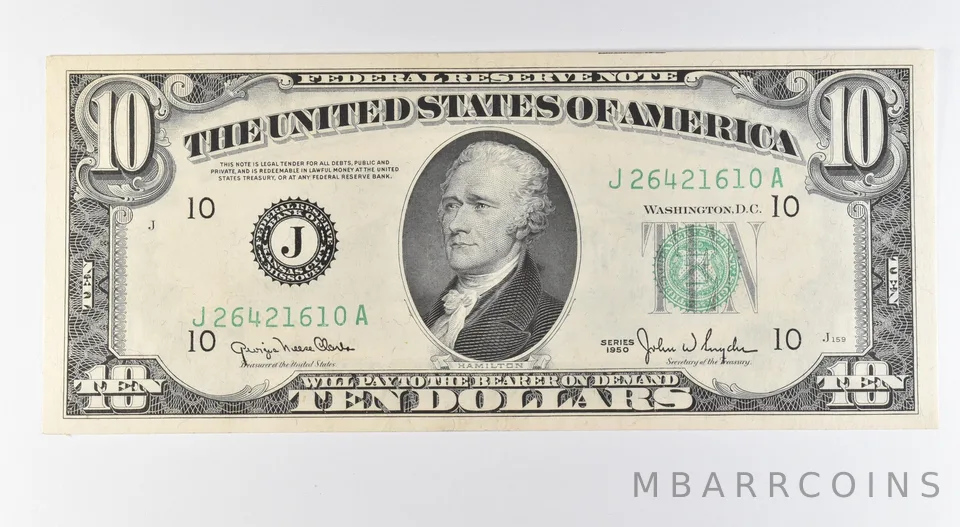1950 $10 Kansas City MO FRN Green Seal Fr#2010-S Wide Back *9603