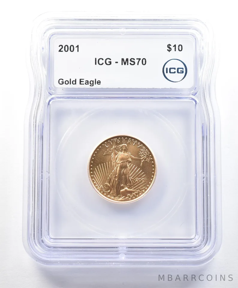 2001 $10 American Gold Eagle 1/4 Oz Gold MS70 ICG