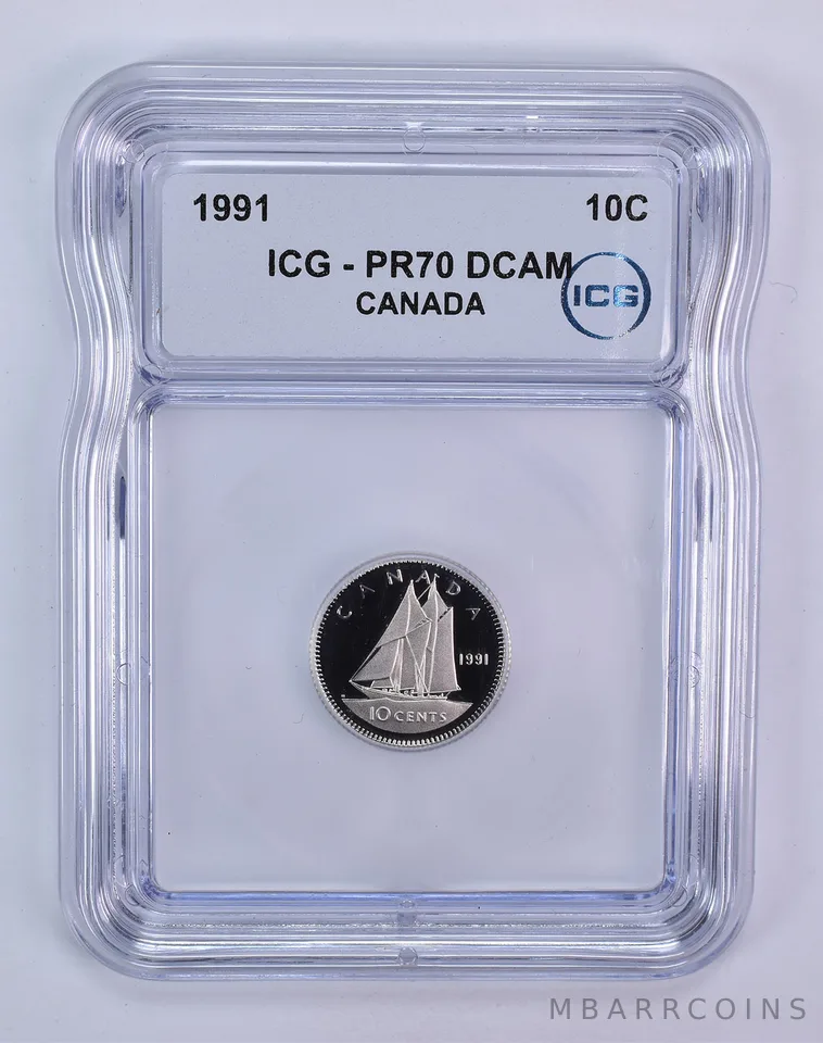 1991 Canada 10 Cents Bluenose PR70 DCAM ICG