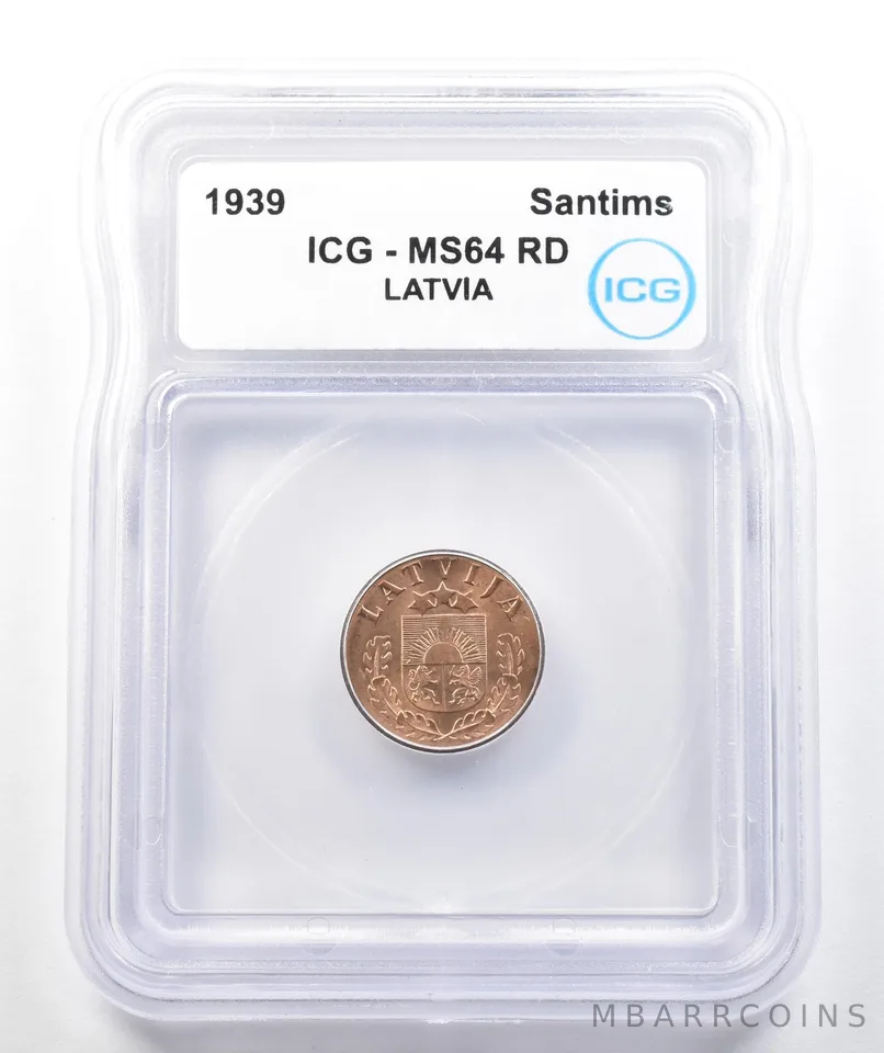 1939 Latvia Santims MS64 RD ICG *9812