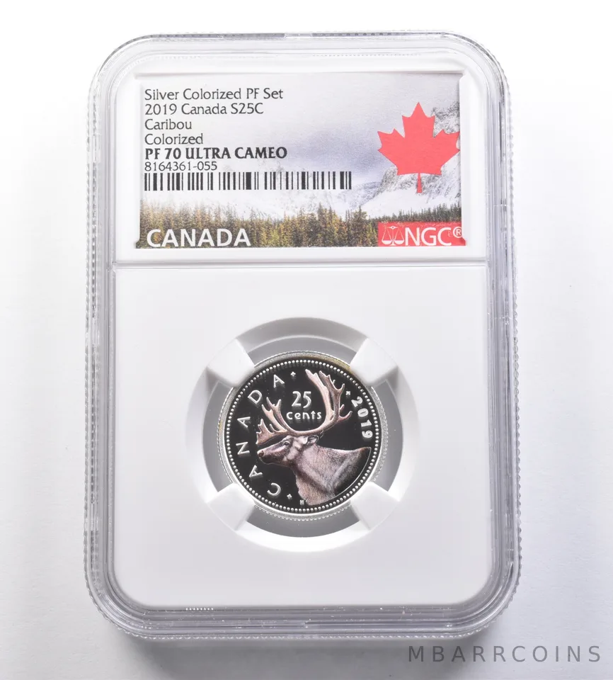 2019 Canada 25 Cents Silver Colorized PF Set Caribou PF70 UCAM NGC *7065