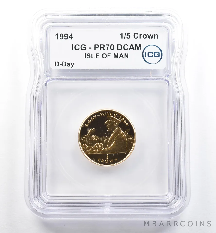 1994 Isle Of Man 1/5 Crown Gold D-Day PR70 DCAM ICG *6508