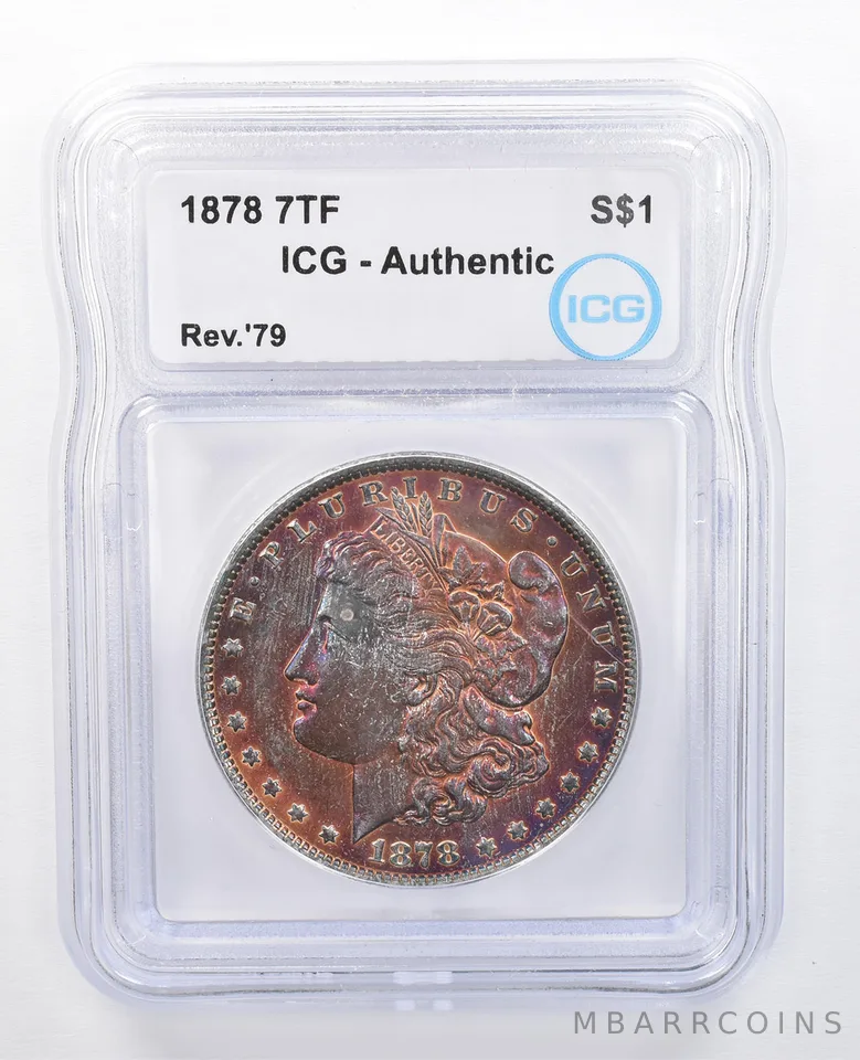 1878 7TF Reverse 79 Morgan Silver Dollar Authentic ICG Red/Purple Tone *7603