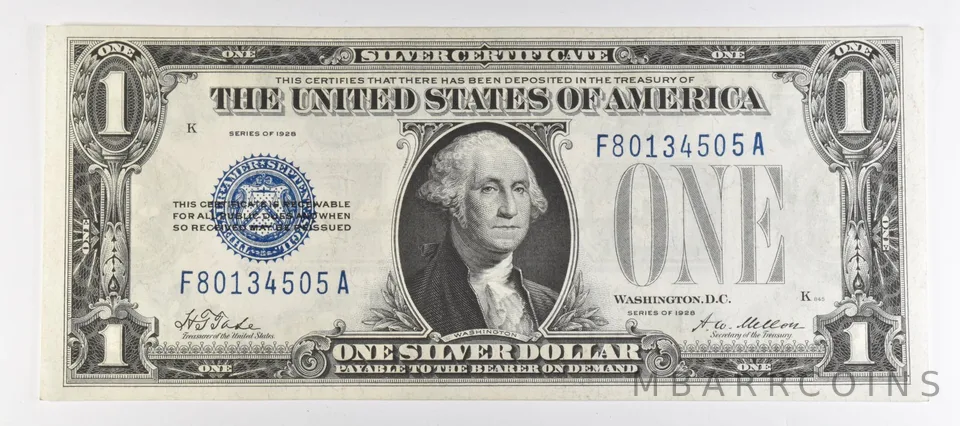 1928 $1 US Silver Certificate Blue Seal *1000