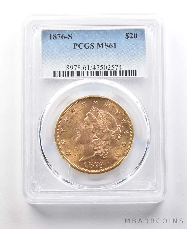 1876-S $20 Liberty Head Gold Double Eagle MS61 PCGS *8442