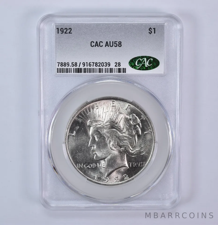 1922 Peace Silver Dollar AU58 CAC CACg