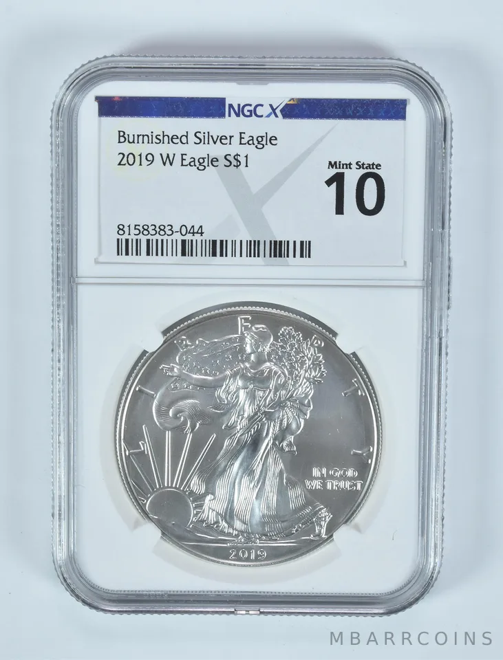 2019-W Burnished Silver Eagle Mint State 10 NGC X NGCX