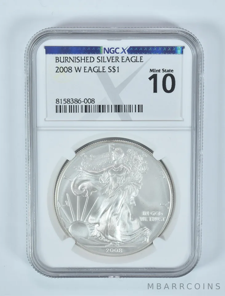 2008-W Burnished Silver Eagle Mint State 10 NGC X NGCX