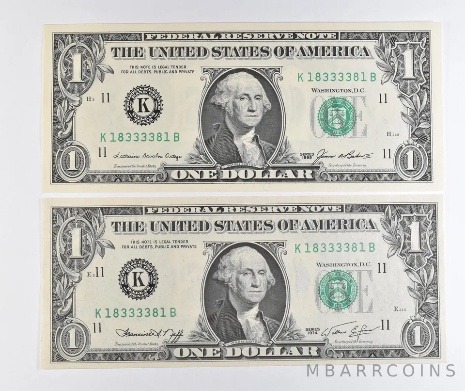 Lot (2) Matching Radar Numbers 1974/1985 $1 Dallas TX FRN *1705