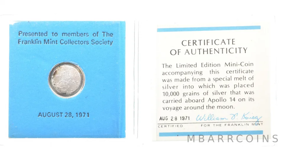 1971 Apollo 14 Moon Silver Mini Coin W/ CoA *5290