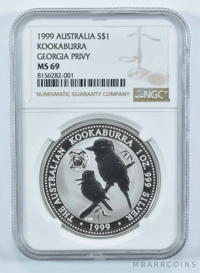 1999 Australia 1 Dollar Silver Kookaburra Georgia Privy MS69 NGC