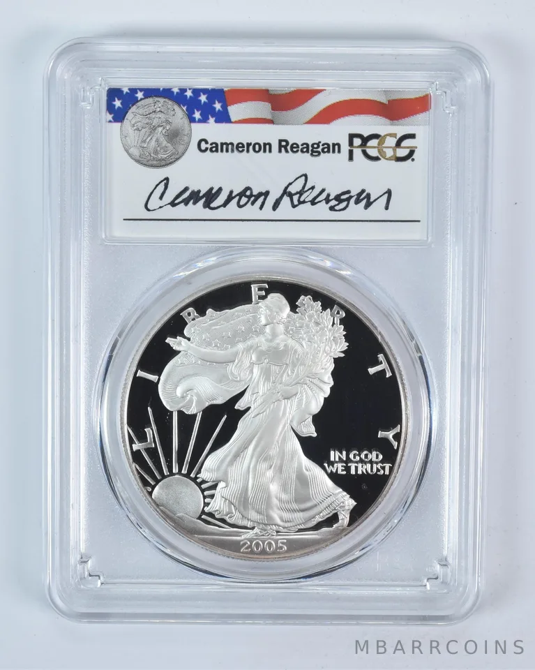 2005-W American Silver Eagle Cameron Reagan Signed PR69 DCAM PCGS