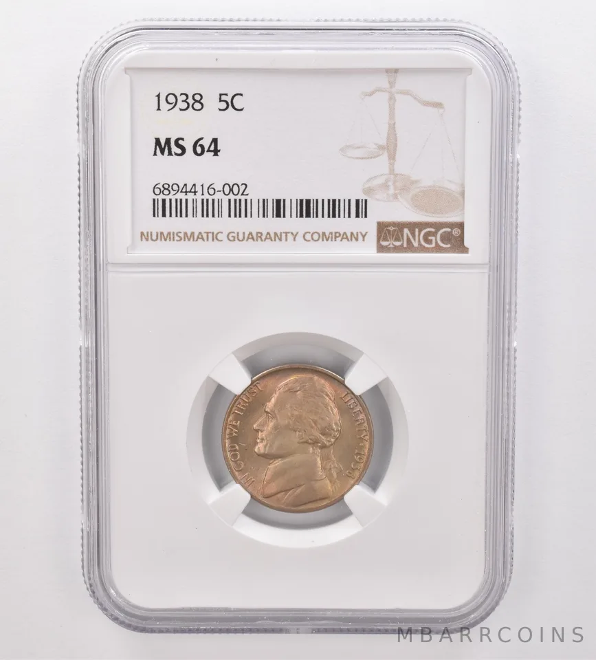 1938 Jefferson Nickel MS64 NGC Beautiful Tone *9906