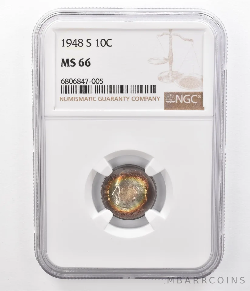 1948-S Roosevelt Dime MS66 NGC Beautifully Toned a8638