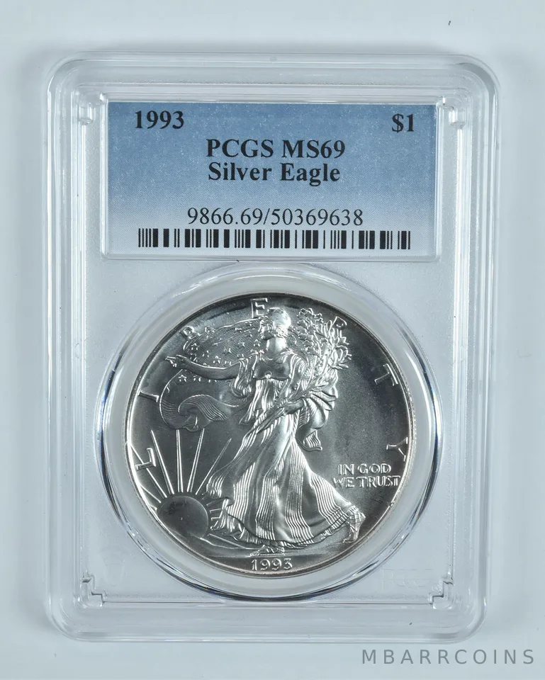 1993 American Silver Eagle 1 Oz MS69 PCGS Blue Label