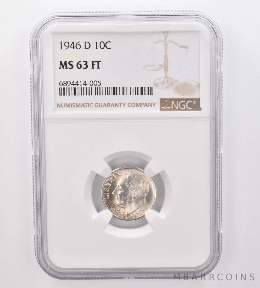 1946-D Roosevelt Dime MS63 FT NGC Beautiful Tone *9878