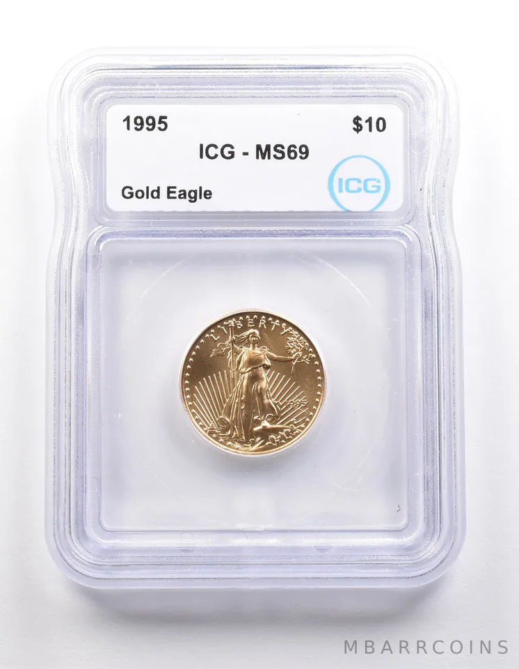 1995 $10 American Gold Eagle 1/4 Oz 0.25 Oz Gold MS69 ICG *5392