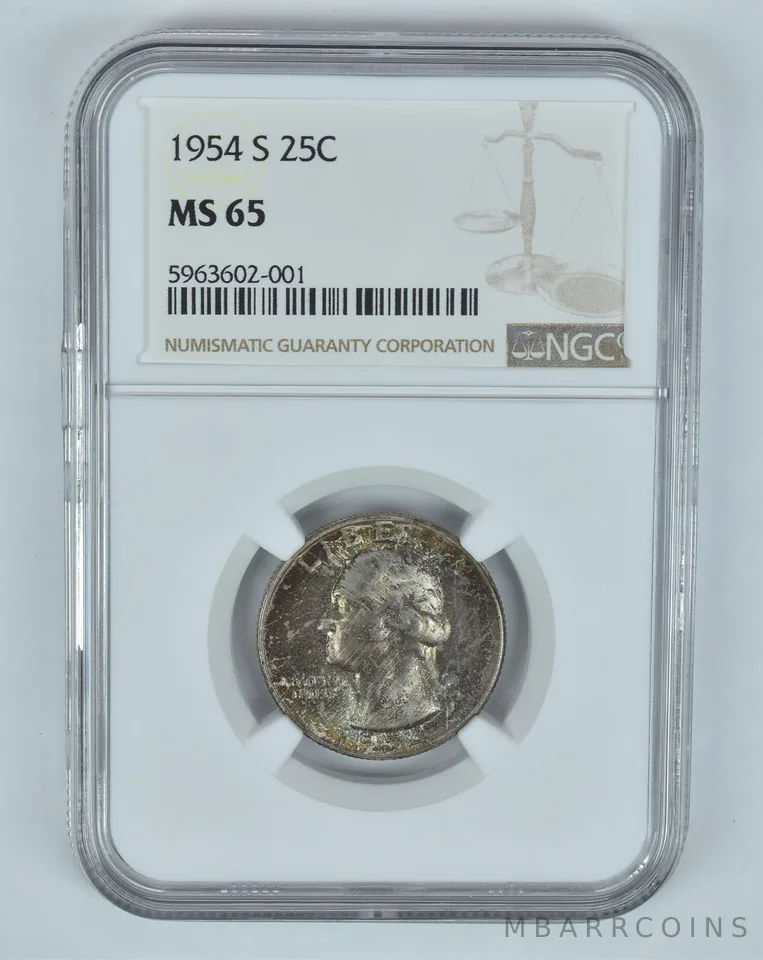MS65 1954-S Washington Quarter - Graded NGC Toned! a9022