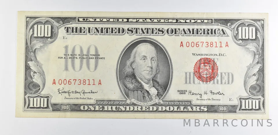 1966 $100 US Legal Tender Note Red Seal *9884