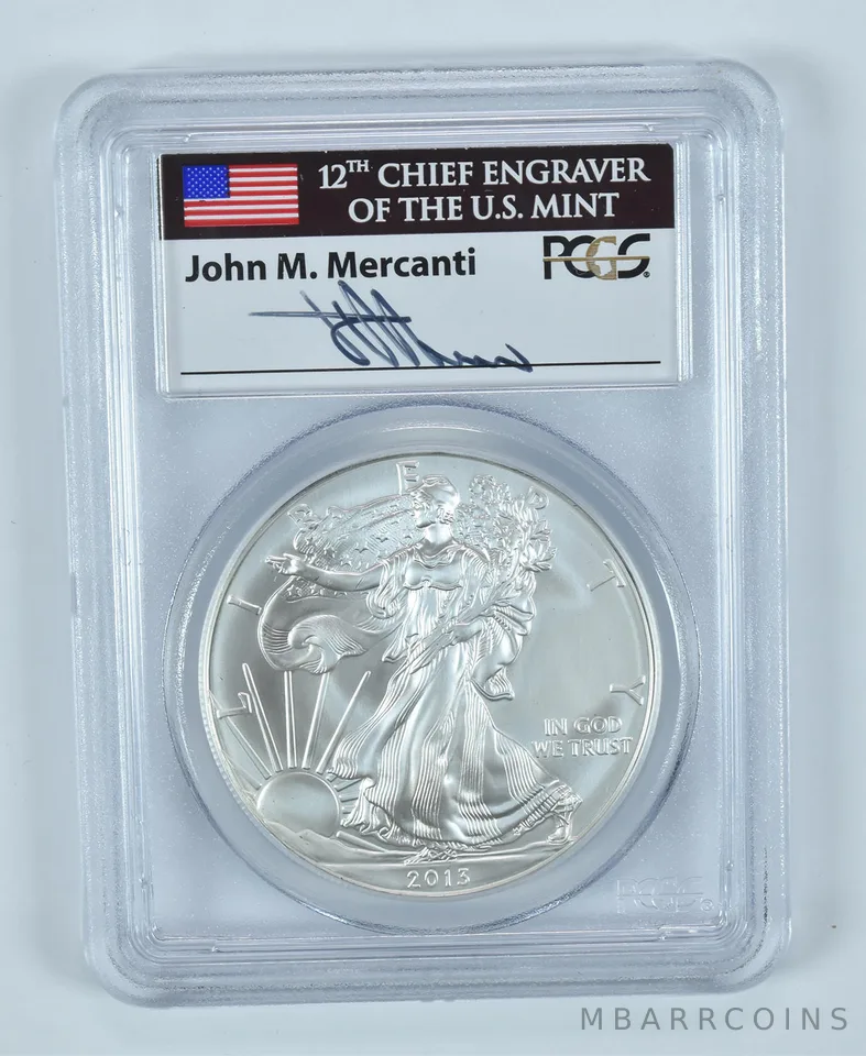 2013 American Silver Eagle First Strike Mercanti Signed MS69 PCGS