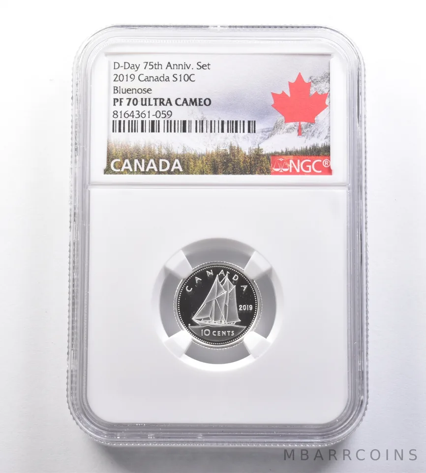 2019 Canada 10 Cents Silver D-Day 75th Anniversary Set Bluenose PF70 NGC *7069
