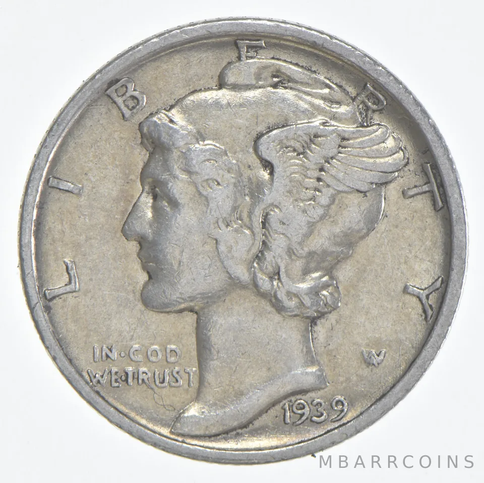 1939-S Mercury Dime 90% Silver AU Almost Unc