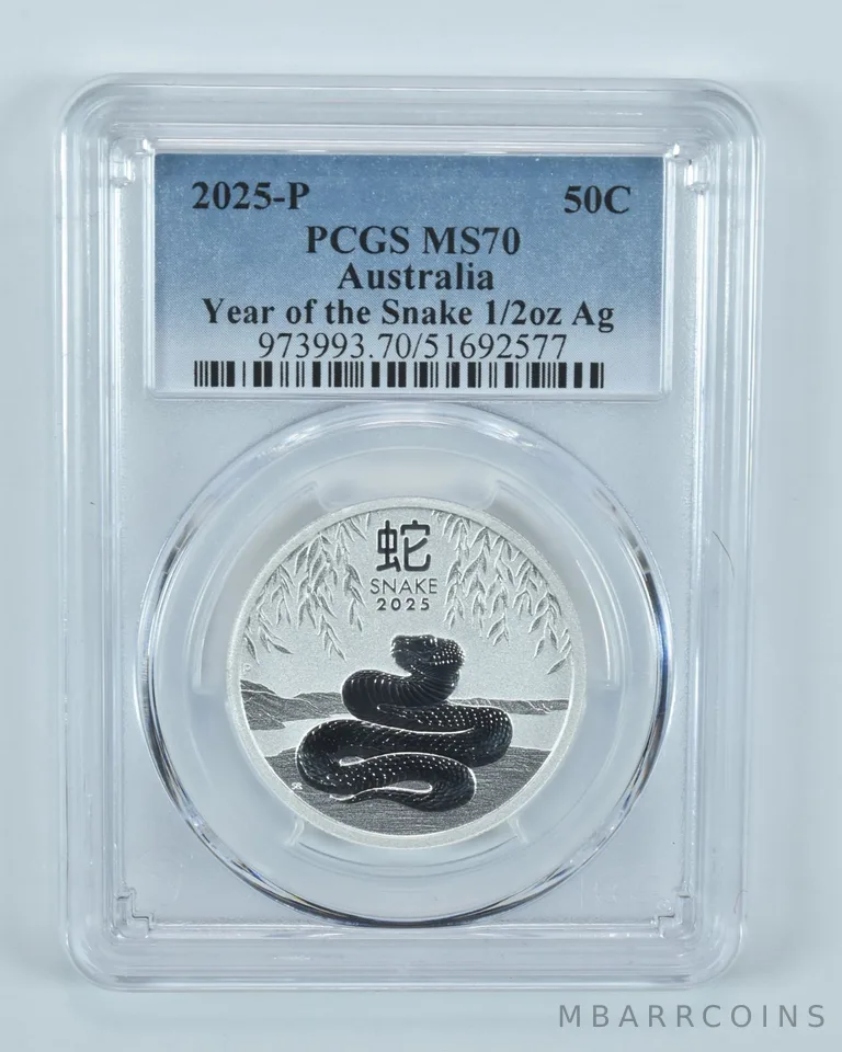 2025 P Australia 50 Cents Silver Year Of The Snake 1/2 Oz Silver MS70 PCGS
