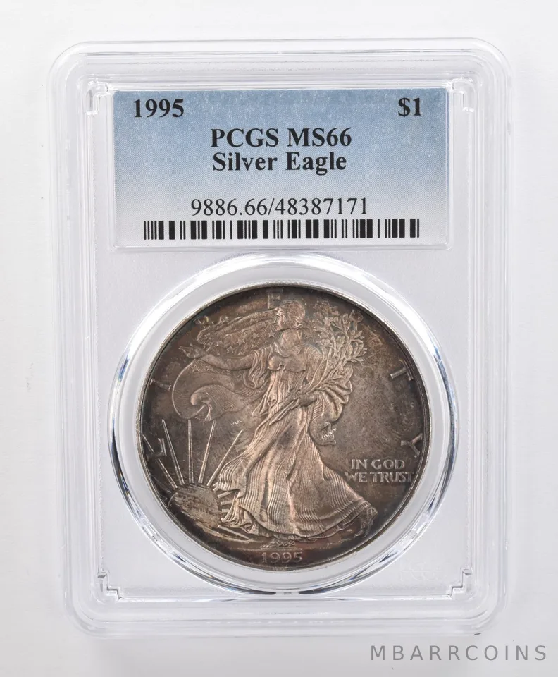 MS66 1995 American Silver Eagle PCGS Rainbow Toning a1207