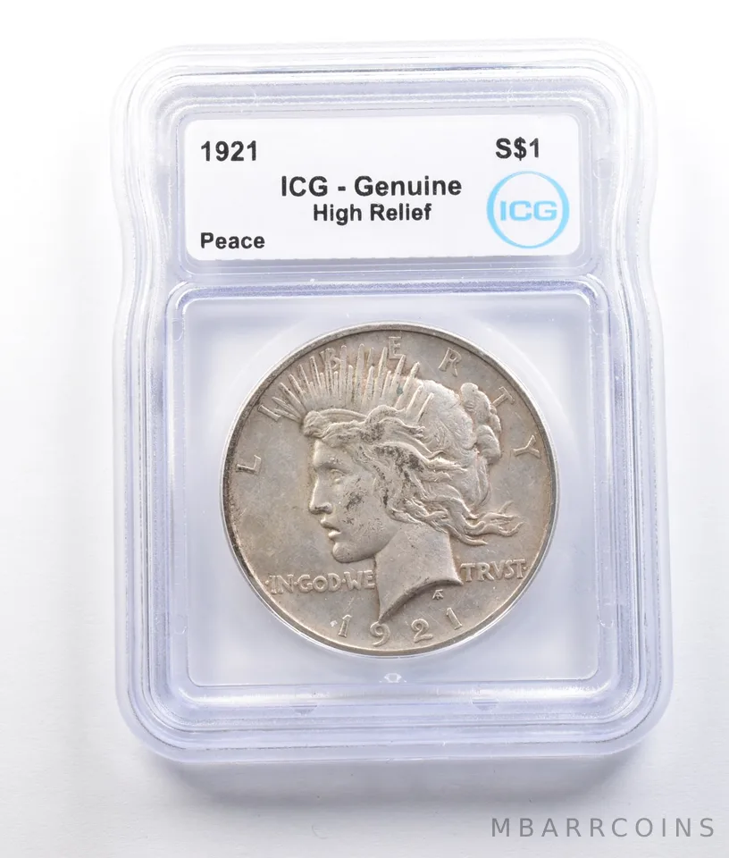 1921 Peace Silver Dollar High Relief Genuine ICG *2730