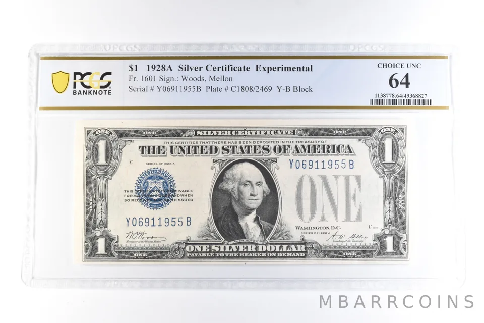 1928 A $1 Silver Certificate Experimental Fr#1601 Choice Unc 64 PCGS *6104