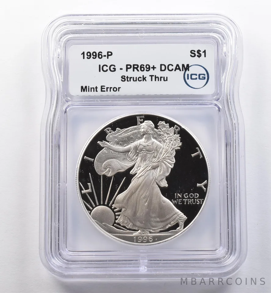 1996-P American Silver Eagle Mint Error Struck Thru PR69+ DCAM ICG *2227
