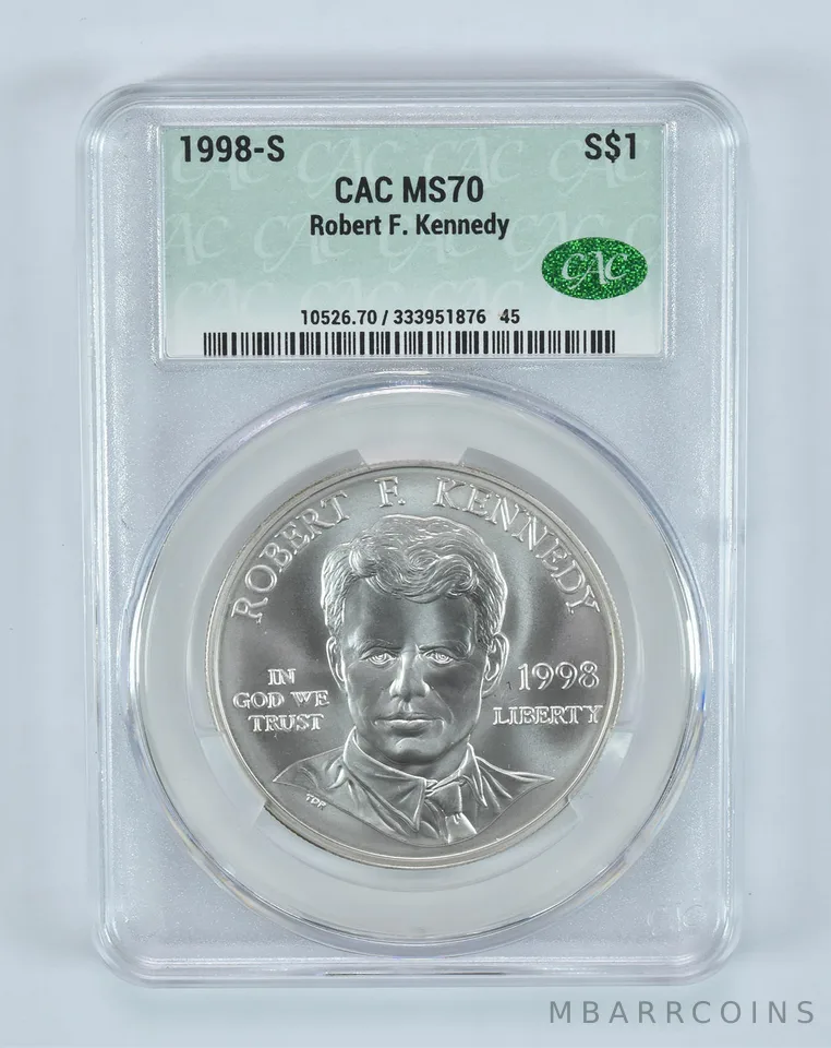 1998-S Robert F Kennedy Commemorative Silver Dollar MS70 CAC CACg