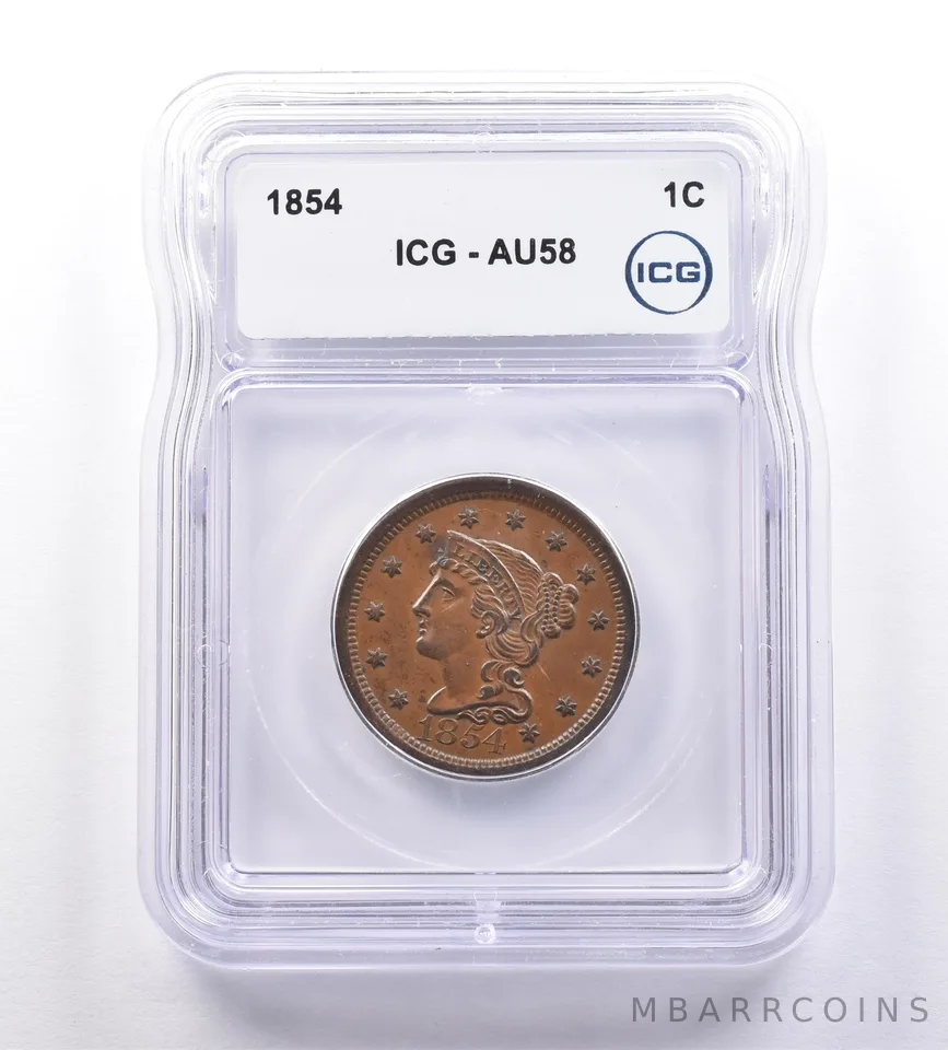 1854 Braided Hair Large Cent AU58 ICG a9214