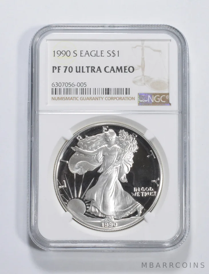 1990-S American Silver Eagle 1 Oz PF70 UCAM NGC Brown Label