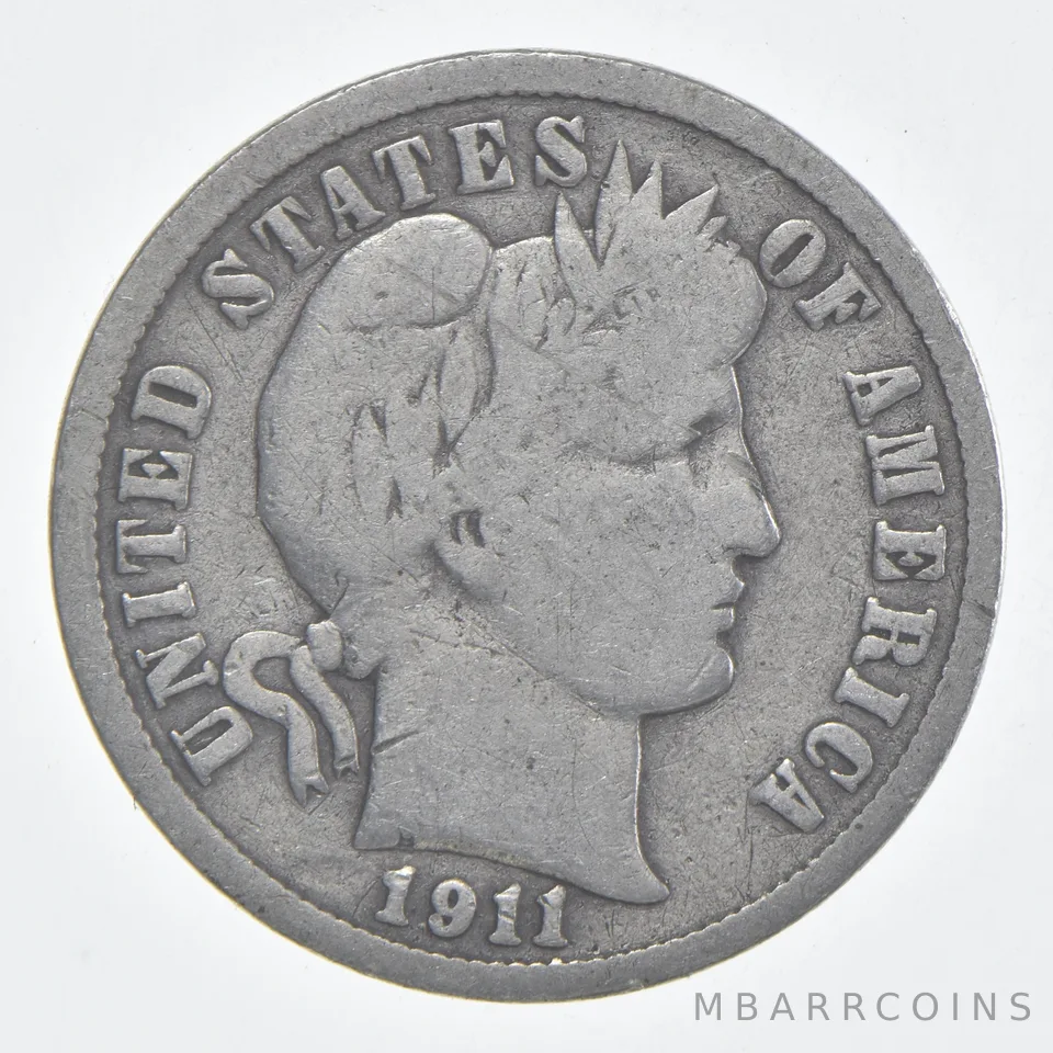 1911-S Barber Dime 90% Silver VG Condition