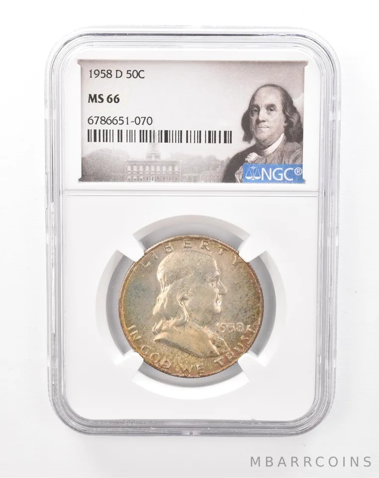 1958-D Franklin Half Dollar MS66 NGC Beautiful Tone *7498