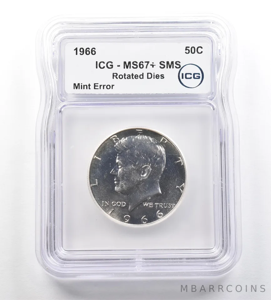 1966 Kennedy Half Dollar SMS Mint Error Rotated Dies MS67+ ICG *7659
