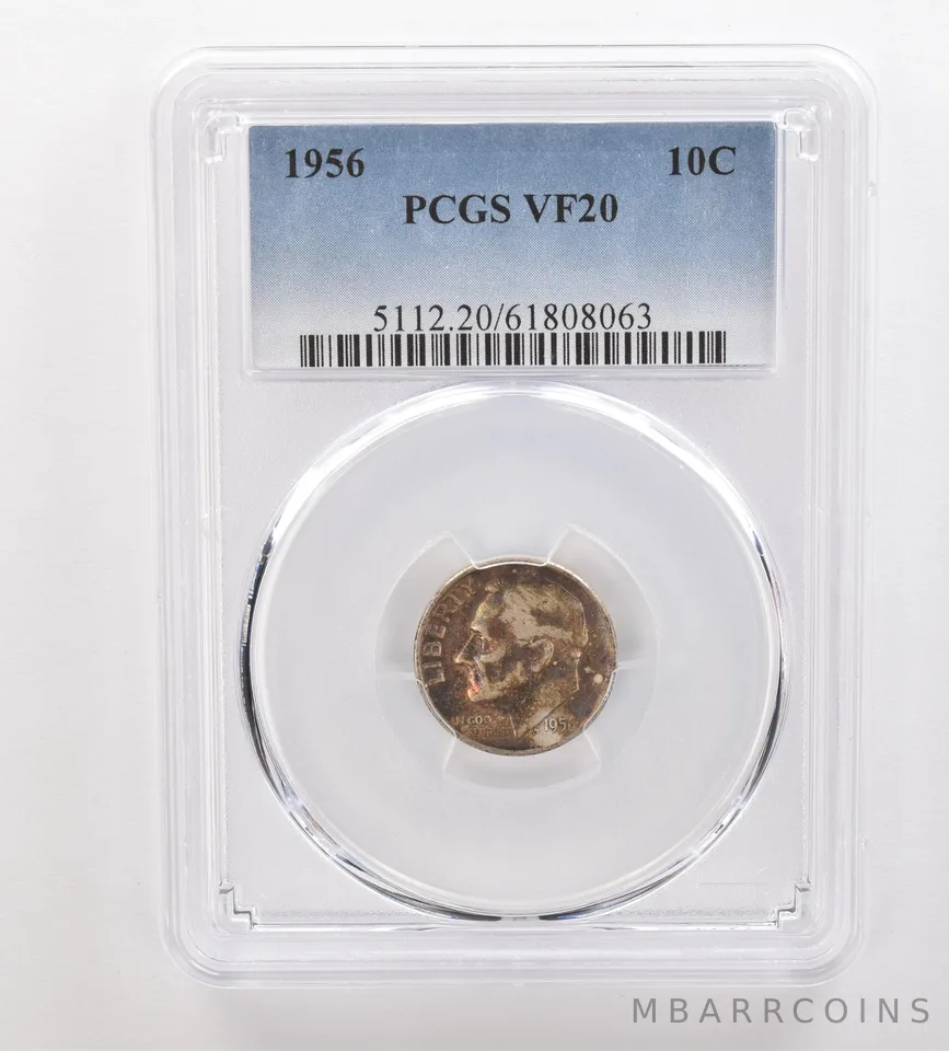 1956 Roosevelt Dime VF20 PCGS Beautiful Tone *3322
