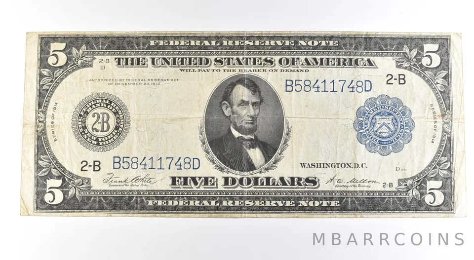 1914 $5 New York NY FRN Large Note Blue Seal *2722
