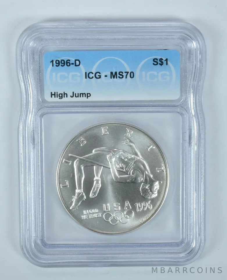 1996-D Olympic High Jump Commemorative Silver Dollar MS70 ICG