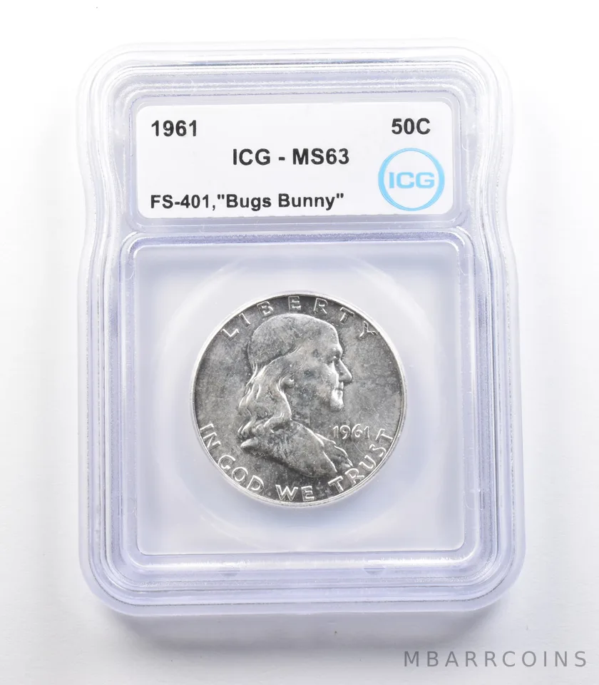 1961 Franklin Half Dollar Mint Error FS-401 Bugs Bunny MS63 ICG a2371