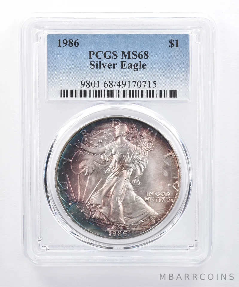 1986 American Silver Eagle MS68 PCGS Peripheral Tone *8510