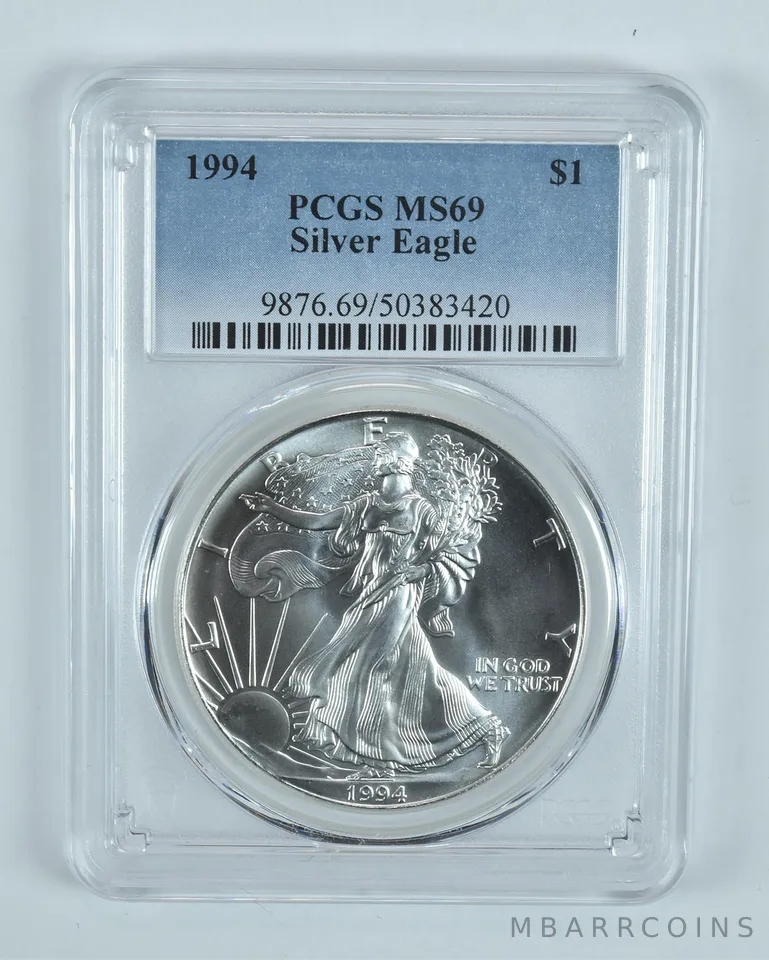 1994 American Silver Eagle 1 Oz MS69 PCGS Blue Label