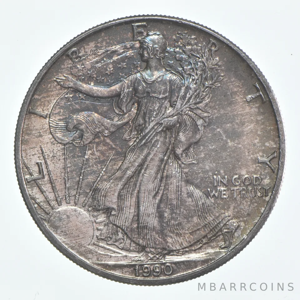 Beautiful Toned - 1990 American Silver Eagle 1 Troy Oz .999 Fine Silver *954