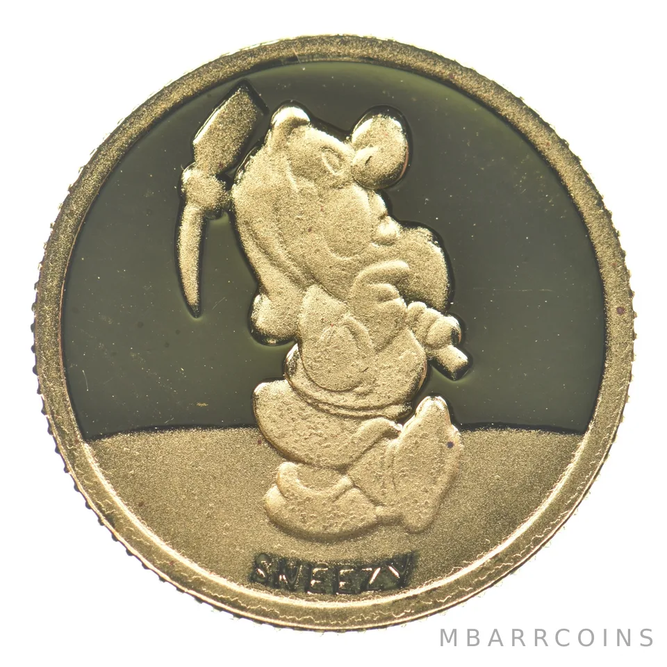Disney's Snow White 50th Anniversary Gold Round Sneezy 1/10th Gold *2295