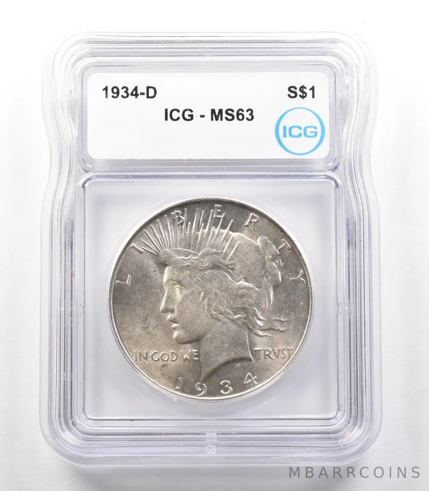 1934-D Peace Silver Dollar MS63 ICG *4103