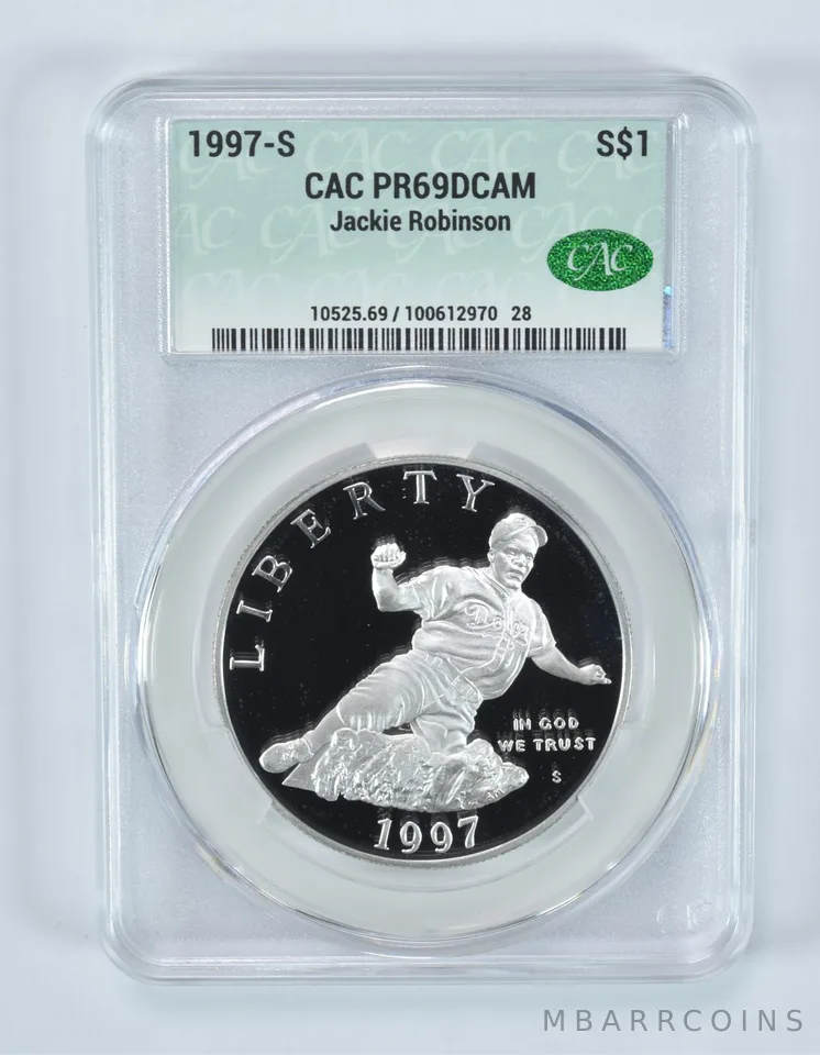 1997-S Jackie Robinson Commemorative Silver Dollar PR69 DCAM CAC CACg
