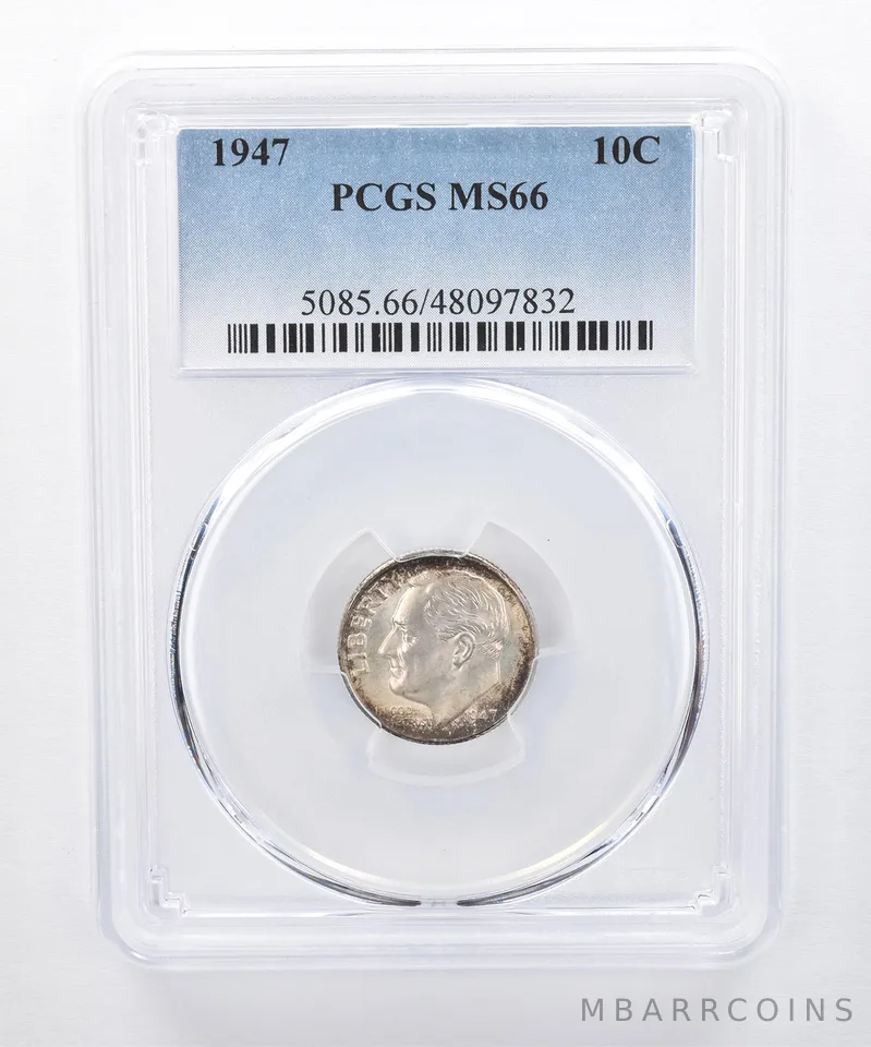 1947 Roosevelt Dime MS66 PCGS Peripheral Tone *8376